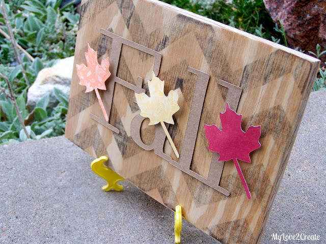 Use Image transfer and scrapbook paper to make a beautiful fall leaves sign, picture tutorial at MyLove2Create