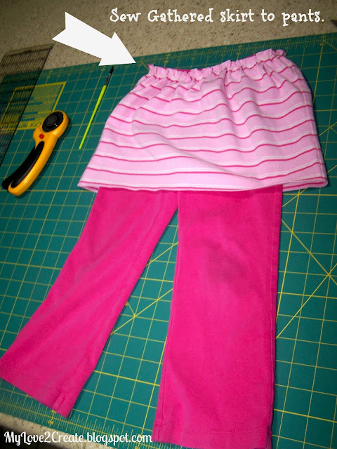 Old tee shirt and pants into a skirt, MyLove2Create