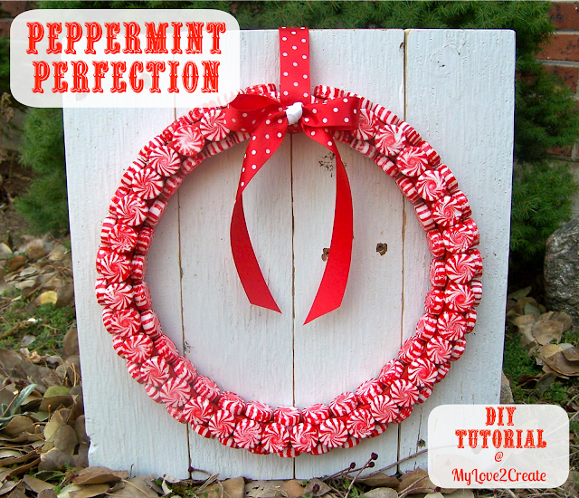 Easy DIY Peppermint Wreath, tutorial at MyLove2Create