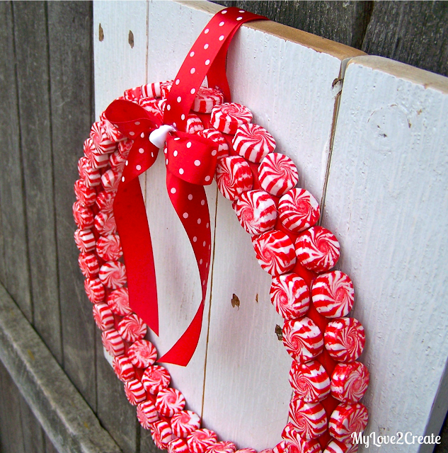 Easy DIY Peppermint Wreath, tutorial at MyLove2Create