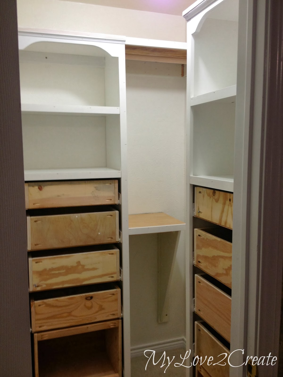 Master Closet Makeover, trim, shelves and rods