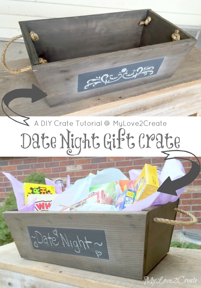 A super easy tutorial to build your own DIY crate!  Or build it for a friend and gift it with a fun theme, like a Date Night Gift Crate! 