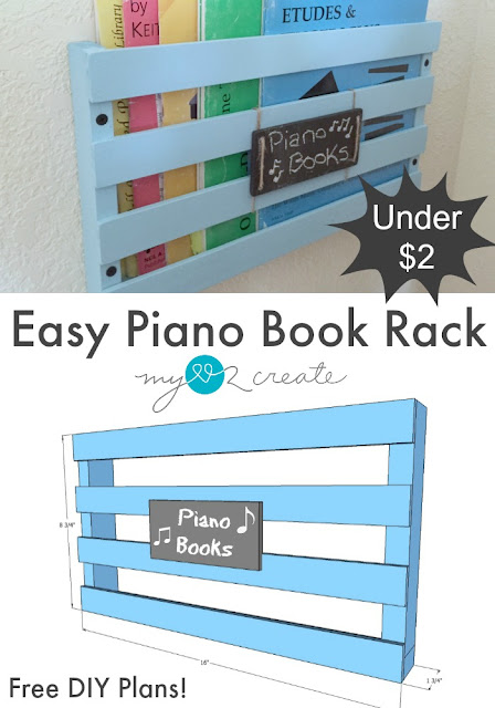 Easy to follow Free plans on How to build a piano book rack!  Perfect for all those kids piano books!