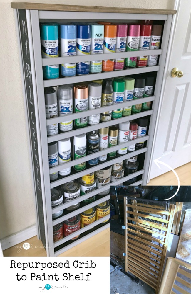 Repurposed Crib Paint Shelf