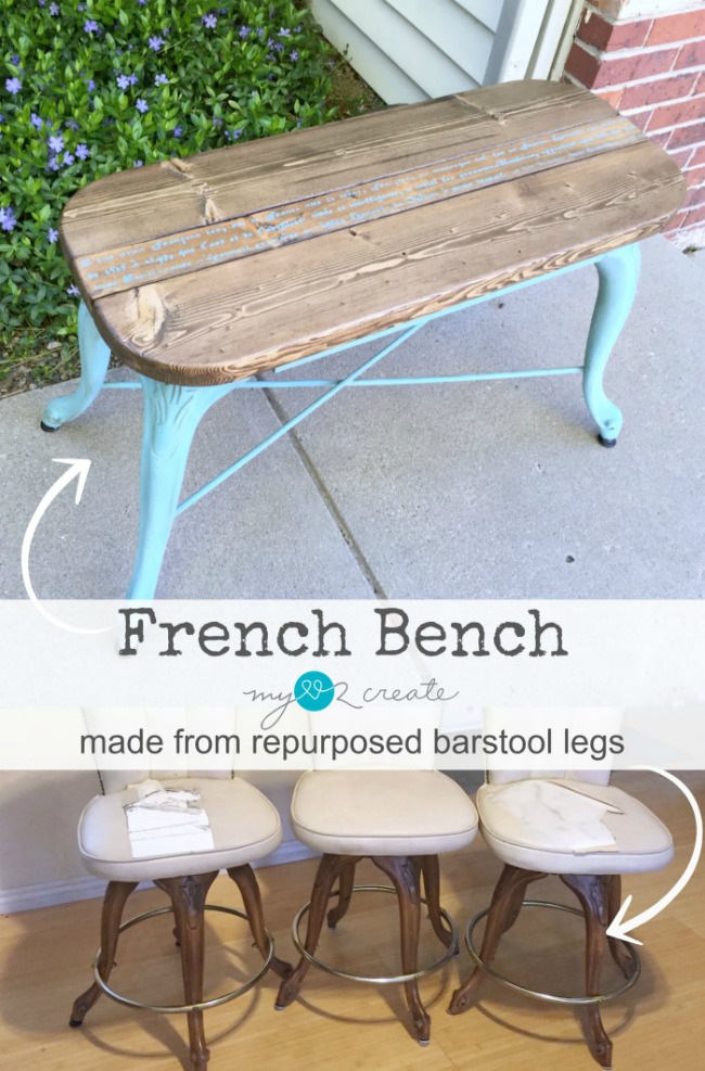 French Bench from Repurposed Barstool legs