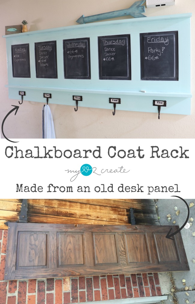 Repurposed Chalkboard Coat Rack