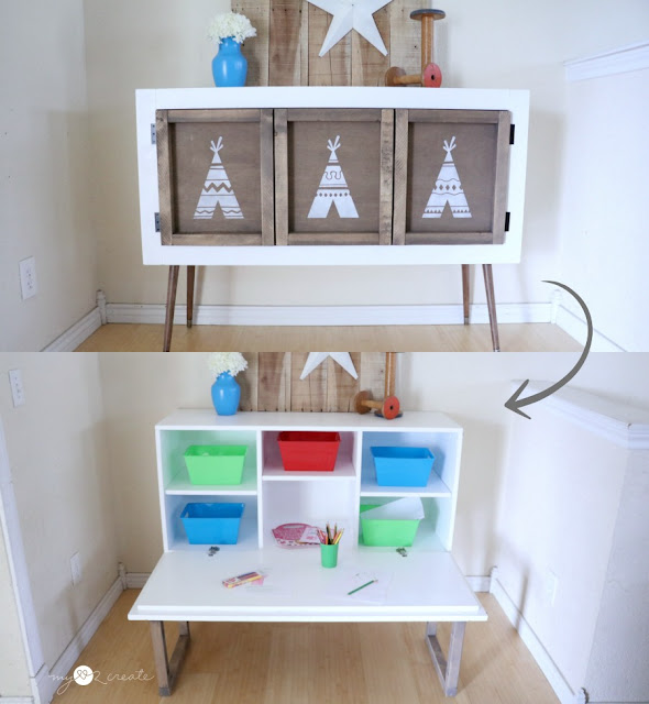 A beautiful credenza that turns into a kids pull down table