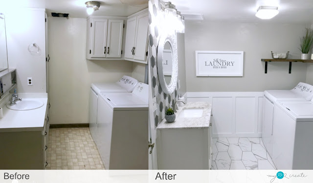 before and after of bathroom/laundry room