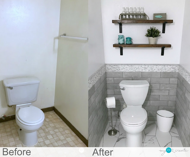 before and after of toilet area