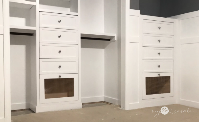 completed closet trim and drawer fronts