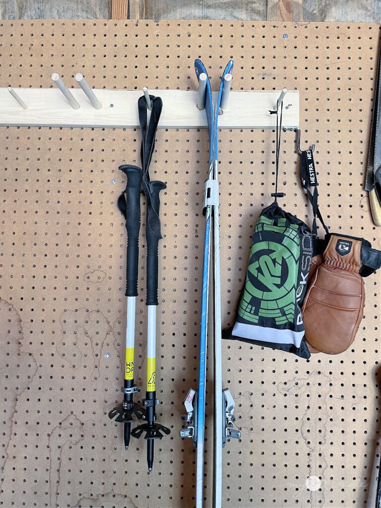 DIY custom ski rack for hanging skis and accessories