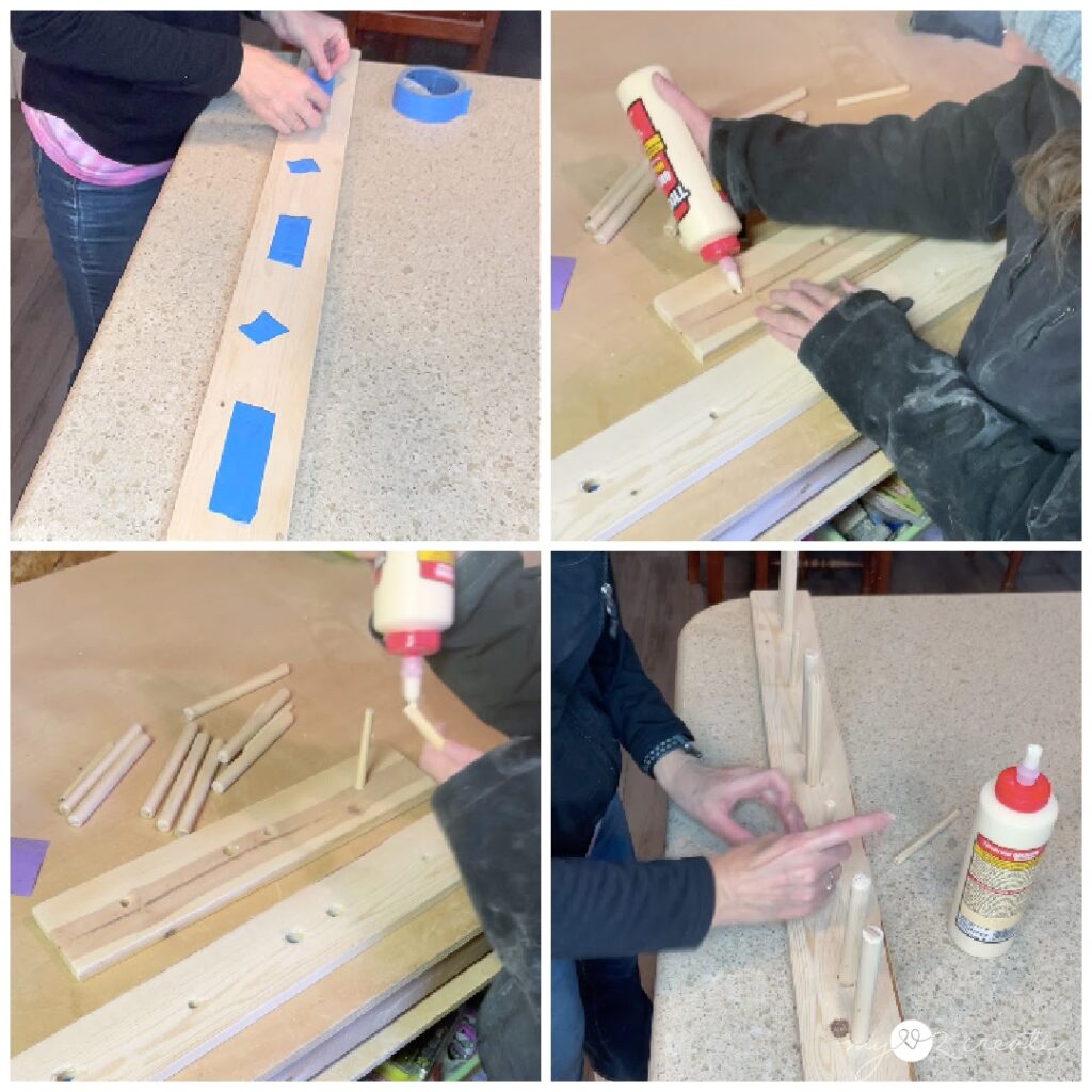 glue your dowels in to the ski rack