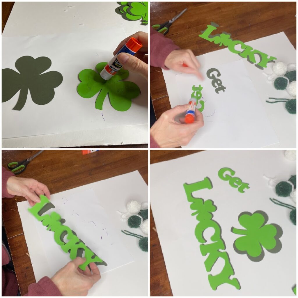 glue shamrock layers together for garland